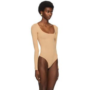 SKIMS Jelly Sheer Long Sleeve Scoop Neck Bodysuit Clay Women's 2X